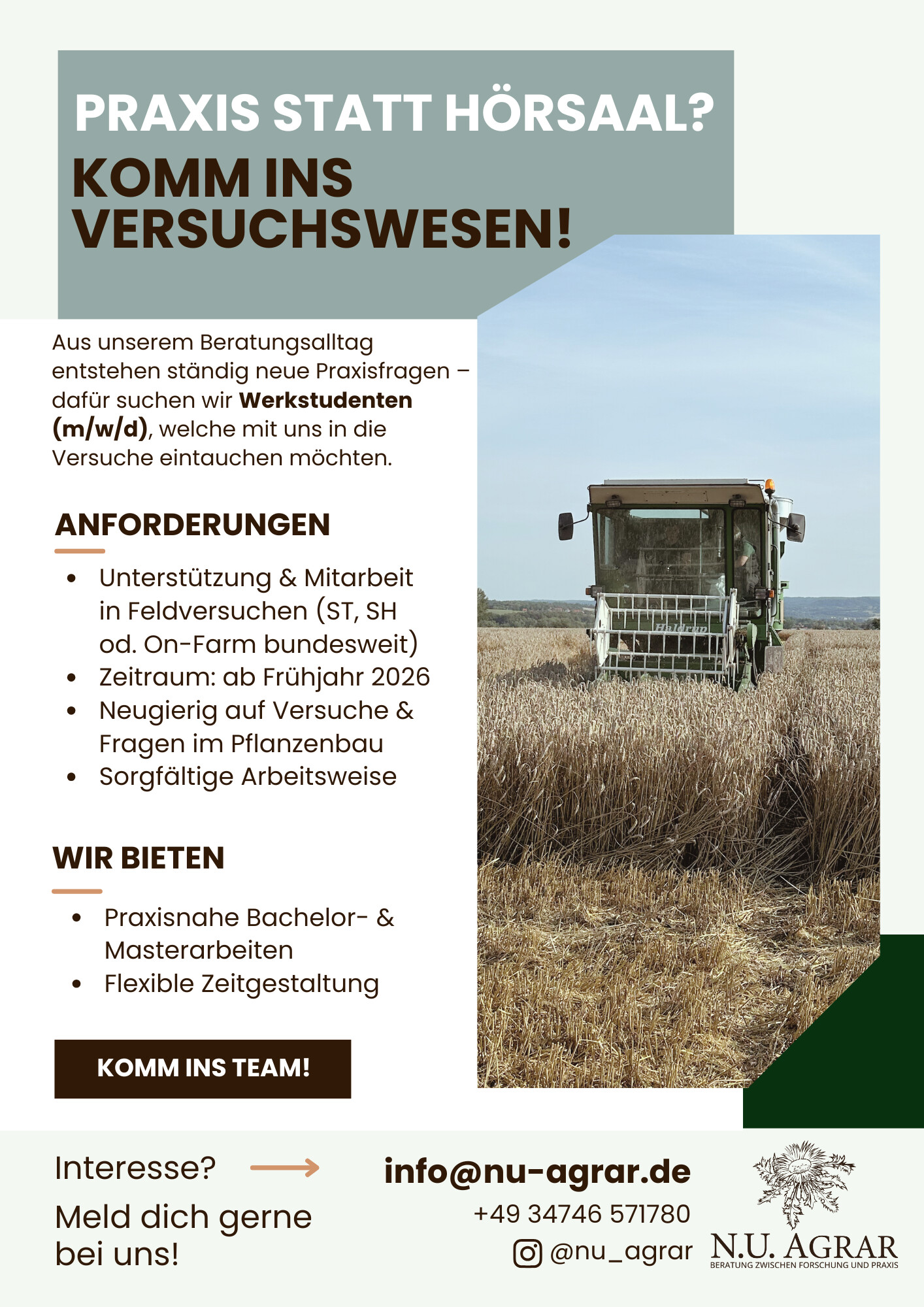 Stellenausschreibung Versuchstechniker Pflanzenbau